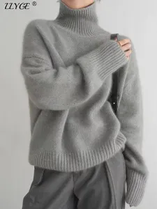 Pulls pour femmes coréen pure laine cachemire pull femmes col roulé tricoté pull femme tout-match hiver décontracté lâche épais