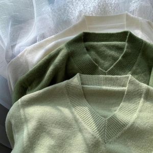 Pulls pour femmes Style coréen Y2K épais alpaga-like alpaga polaire/fibre paresseux doux pull col en V pull ample