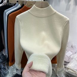 Pulls pour femmes col roulé coréen mince épaissir pulls tricotés femme hiver plus pull en velours décontracté polaire doublé chaud tricots hauts 230306