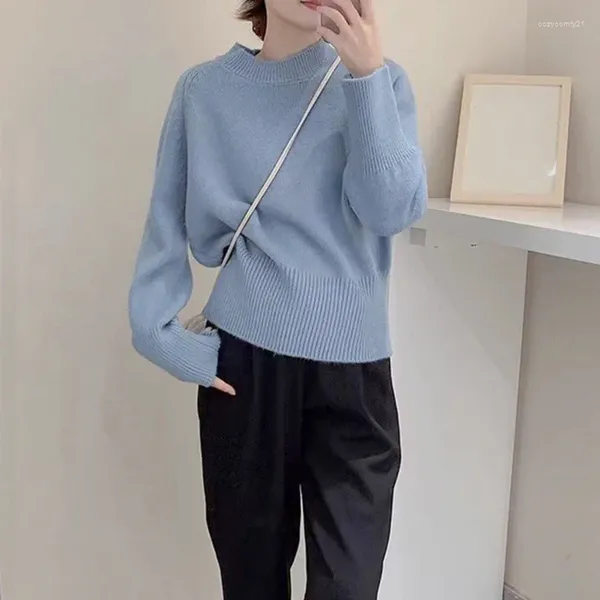 Chandails pour femmes Version coréenne pull minimaliste coupe ample couche intérieure pull à manches longues haut en tricot