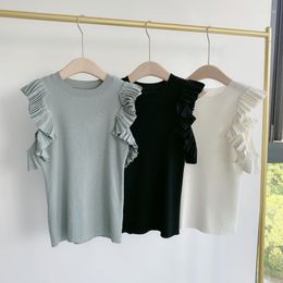 Pulls pour femmes femme coréenne chemises douces à tricoter solide hors épaule volants plis Blouses 2023 printemps automne tempérament haut pour femme