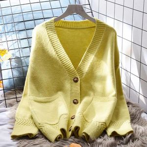 Chandails pour femmes Korejepo Lazy Style V-Neck Sweater Veste en vrac d'hiver en ligne hivernale coréenne douce à manches longues en tricot à manches longues