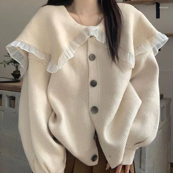 Chandails pour femmes Korejepo lait style doux pull veste printemps automne poupée cou manteaux français paresseux tricoté cardigan haut