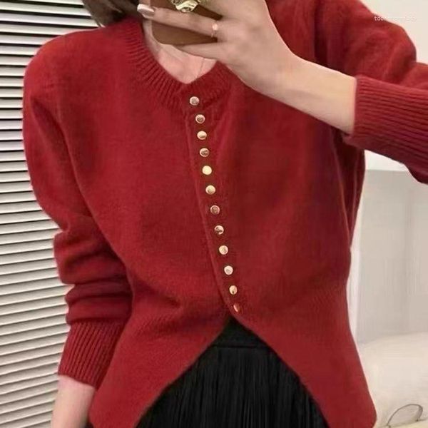 Chandails pour femmes Korejepo col rond pull veste élégant cardigan 2023 automne hiver doux gluant lâche paresseux haut en tricot