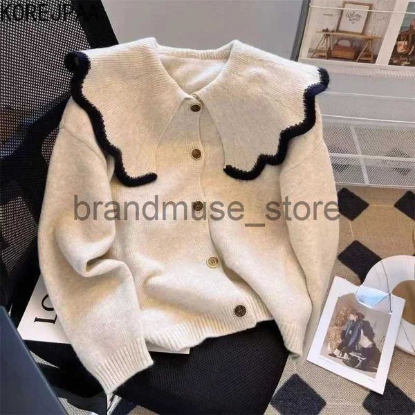 Chandails pour femmes Korejpaa Casual Femmes Cardigan 2023 Automne Hiver Vêtements Peter Pan Col Tricoté Pull Manteau Tricots Solide Dames Tops J231219