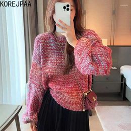 Chandails pour femmes Korejpaa dégradé pull femmes mode coréenne col rond pull vêtements tricots élégant décontracté sueters de mujer pull