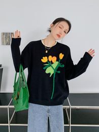 Dames truien korobov vintage o-neck herfst gebreide tops 3d bloemen losse pullover wilde temperament trui mode sueters de mujer