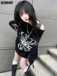 Pulls pour femmes KOSAHIKI Grunge Pull Mode Streetwear Y2k Esthétique BlackPullover Crâne Imprimer Gothc Femmes Jumper Harajuku Lâche Tricots 230827