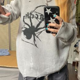 Damestruien Kosahiki Spider Print Harajuku Sweater Vrouwen Gotische vintage gescheurde grunge jumper streetwear Koreaanse oversized hiphop pullover 221006