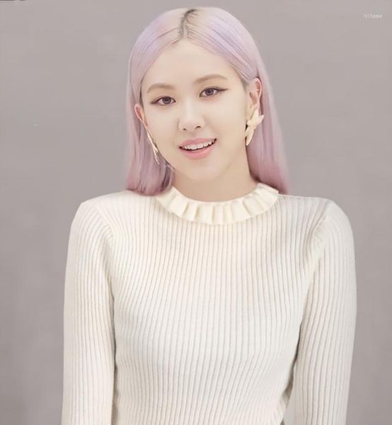 Suéteres de mujer Kpop coreano ROSE Oficina dulce sólido medio cuello alto ajustado de manga larga de punto moda jerseys de gran tamaño Tops