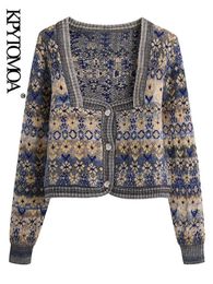 Dames truien kpytomoa dames mode jacquard bijgesneden Cardigan trui vintage lange mouw button-up vrouwelijke bovenkleding chic tops 221018