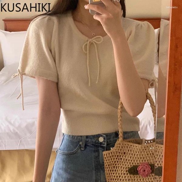 Sweaters femeninos Kusahiki Corea Corea Chic Summer Bow Tip Sweater Knited Knited