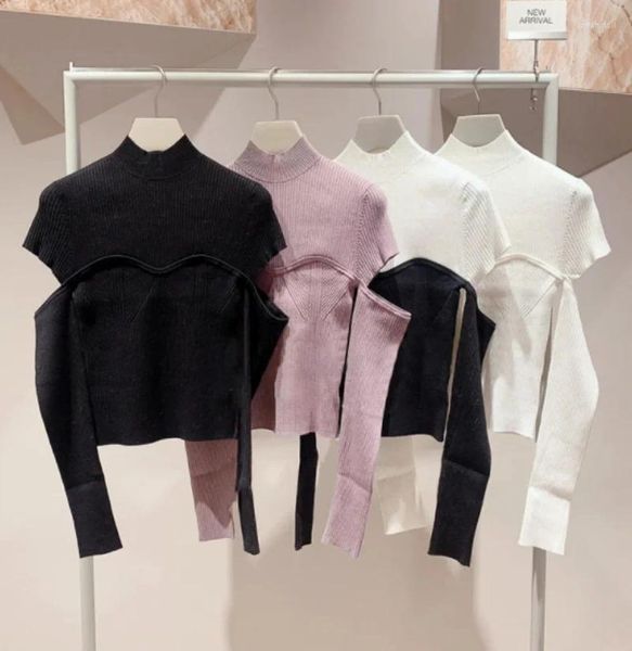 Pulls pour femmes Kuzuwata Turtleneck Femmes Split Patchwork Pull Femme Automne Hiver Jersey Mujer Jumpers Japonais Vintage Manches longues