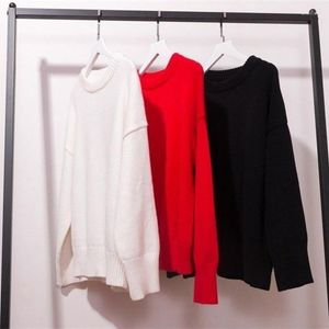 Pulls pour femmes Dames Harajuku Automne Pull Rouge Veste Année Mode Sweet Pulls Simple Col Rond Lâche Style Coréen Casual
