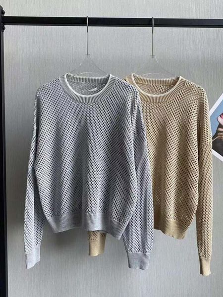 Chandails pour femmes Style paresseux évider à manches longues tricot haut 2023 début automne dames couleur unie col rond tout match tricot Sweat