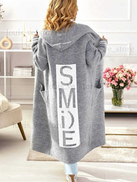 Suéteres de mujer Carta Simle con capucha Cardigan Suéter de punto Mujeres Primavera Otoño Invierno Maxi Suave Abrigo suelto Chaqueta larga de punto Cardigan Jumpers T231204