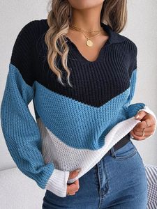 Chandails pour femmes Liooil Color Block Stripe Pull en tricot Femmes Pulls à tricoter Tops en vrac côtelés 2023 en tricots automne hiver