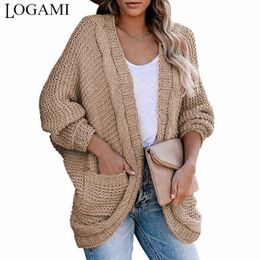 Camisolas femininas LOGAMI Thread Thread Twist Cardigan 2020 Outono e Inverno Sweater Casaco Casual Pocket Manga Morcego L230718