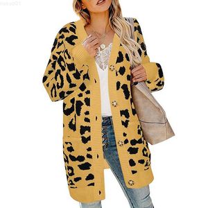 Pulls pour femmes LOGAMI Vintage léopard femmes Long Cardigan 2019 automne hiver décontracté simple boutonnage pull tricoté manteau L230718