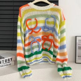Damessweaters lange mouwen Mohair Vintage trui vrouw winter ronde hals wol gebreide trui Design kleding
