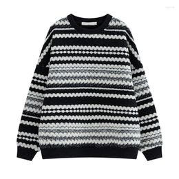 Suéteres para mujer Manga larga de gran tamaño suéter suelto mujeres streetwear vintage negro blanco patrón de rayas harajuku jersey jumper camisas