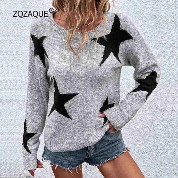 Suéteres de mujer de manga larga con patrón de estrella, suéter Jacquard, jersey para mujer, Top de punto con cuello redondo, moda europea y americana SY 2634