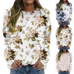 Suéteres de mujer de manga larga con cuello redondo y estampado floral, suéter, tops lindos para mujer, camisas de manga corta de leopardo para mujer