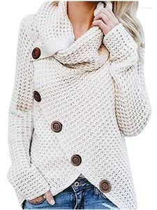 Damessweaters Trui met lange mouwen Vijfknopen pullover met hoge hals Pure kleur