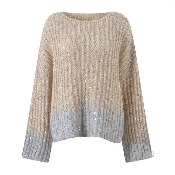 Chandails pour femmes lâches Lazy Oaf Slash coud Pull Femme 2023 Automne Hiver Mohair Bingbing Sequins Coumter Color Treetted Pullover