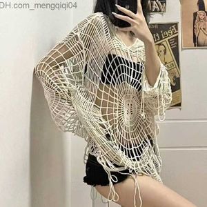 Pulls de femmes Lucy Y2k Hollow en tricot tricot top gothique féminin web web girl épicy meesh drag women's Fashion Fishing Net Pull Z230811