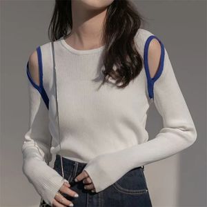 Suéteres de mujer Lucyever fuera del hombro Suéter de punto Mujer Otoño Cuello redondo Ahueca hacia fuera Suéteres Mujer Coreana Manga larga Jumper Ladies 220920