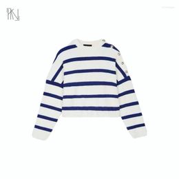 Les pulls féminins Maje French Blue Striped Tricoted Top 2022 Embellissement de style de style de la marine de début d'automne