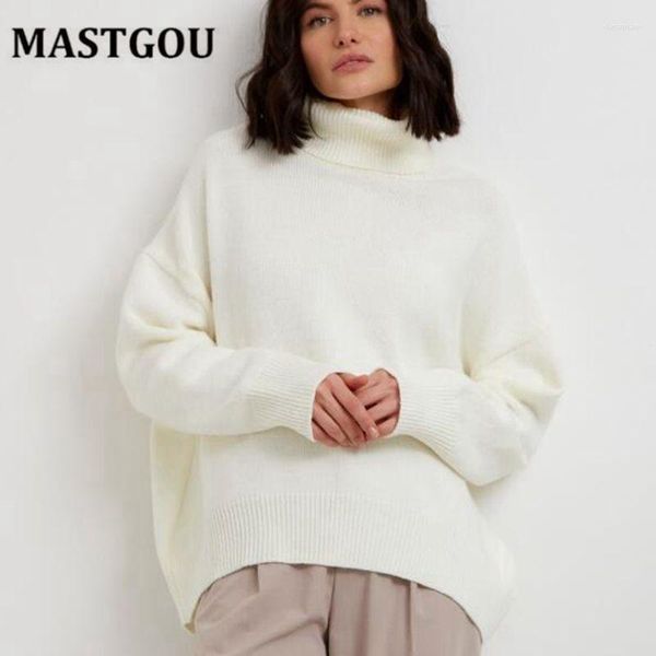 Suéteres para mujer MASTGOU suéter de cuello alto de gran tamaño para mujer suéteres de punto sueltos Top CHIC diseñador de moda Pull Femme Outfit