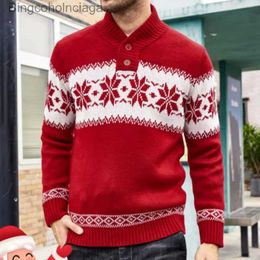 Damestruien Heren nieuwe mode Kerstmis Rood Groen Opstaande kraag Feestsweater Lange mouw Pullover Kraag Knop Truien TopkledingL231010