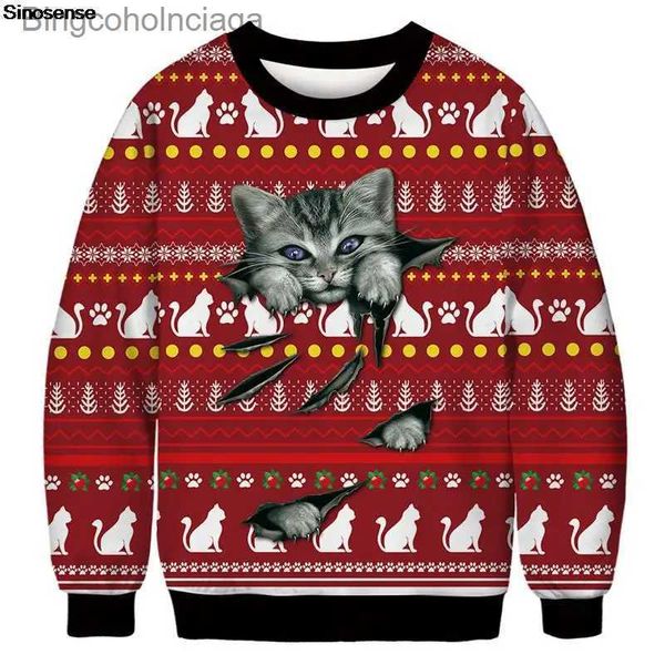 Suéteres de mujer Hombres Mujeres Gato divertido Suéter feo de Navidad Impreso en 3D Nochevieja Navidad Cuello redondo Sudadera Jersey Fiesta de vacaciones Jumpers TopsL231010