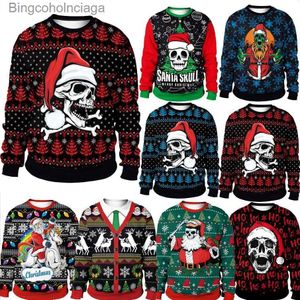 Pulls pour femmes Hommes Femmes Crâne Ugly Christmas Sweater Sweat-shirt de Noël 3D Arbre de Noël Flocons de neige Imprimé Funny Holiday Party Jumpers TopsL231010