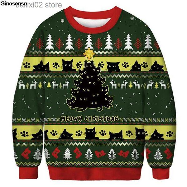 Pulls pour femmes Hommes Femmes Pull de Noël moche Collant Noël Jumper Tops 3D Arbre de Noël Chaussette Chat Renne Imprimé Fête de Vacances Sweat T230922