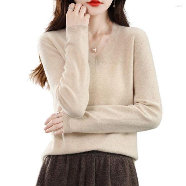 Suéteres de mujer Jerséis de lana merino Otoño Invierno Ropa femenina con cuello en V Manga larga Jersey suave Tops Primavera