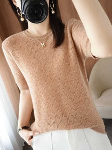 Pulls pour femmes Livraison gratuite Laine mérinos Femmes Jumper Vêtements Pull tricoté Oneneck Demi-manche Pull Printemps Été Mode Tricots