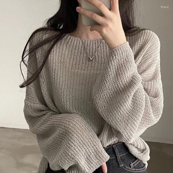 Pulls pour femmes Miiix Mode coréenne Instagram Casual Lâche Paresseux Solaire Pull Polyvalent Solide Couleur Mince Pull Tricoté Top