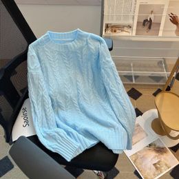 Chandails pour femmes, bleu lait, Style inactif, pull en tricot torsadé, automne et hiver 2023, vêtements intérieurs de haute qualité, haut tricoté