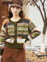 Suéteres femininos Mishow listrado gradiente de malha cardigan para mulheres outono botão retro colher pescoço macio quente colheita camisola tops mxc48z0207 231211
