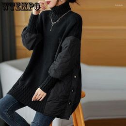 Pulls pour femmes multi-panneaux cordon de serrage col haut pull ample et simple manteau de base en tricot peut être porté en automne hiver