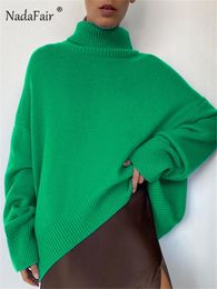 Suéteres de mujer Nadafair Suéter de gran tamaño Mujeres Cuello alto Otoño Manga larga Cutton Jumpers Casual Suelto Verde Punto Invierno Tops Tallas grandes 221201