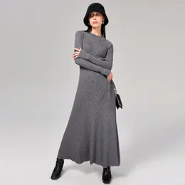 Suéteres de mujer Naizaiga falda de suéter largo de algodón de lana con cordones de color sólido en el interior gris negro vestido de mujer JFY33