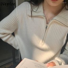 Chandails pour femmes Neploe coréen Kpop col à revers pulls à fermeture éclair 2024 hiver lâche tricoté Y2k E-Girl hauts à manches longues femmes