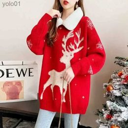 Suéteres de mujer NUEVO 2023 Otoño / Invierno Edición coreana Nuevo suéter rojo de Navidad engrosado Estilo de diseño de moda Prendas de punto para mujer L231107