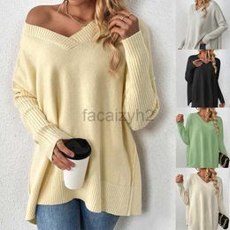Damestruien Nieuwe herfst/wintervulling trui Lazy V-Neck Casual splicing Lange mouwen Knitwear voor vrouwen Fashion T-shirt Tops