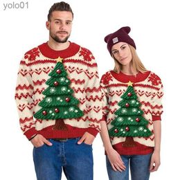 Suéteres de mujer Nueva ropa navideña para hombres Muñeco de nieve Árbol de Navidad Suéter de cuello redondo con estampado digital 3D con patrón de suéter de imitación L231107