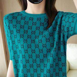 Damessweaters Nieuwe luxe voor letter T-shirt O-hals trui met korte mouwen